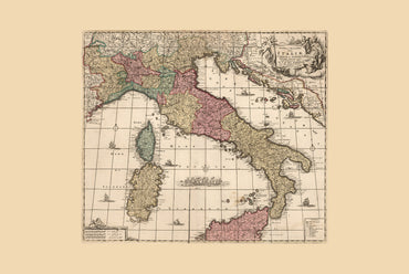 Italienische Halbinsel 1740 - Karte der vor der Einigung stehenden italienischen Staaten