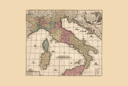 Italian Peninsula 1740 - Map of the Pre-Unification Italian States