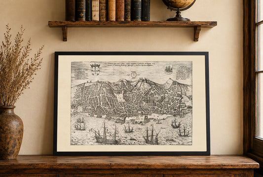 Lisbon City Map Poster (1600) - Vintage Olissipo Engraving Wall Art