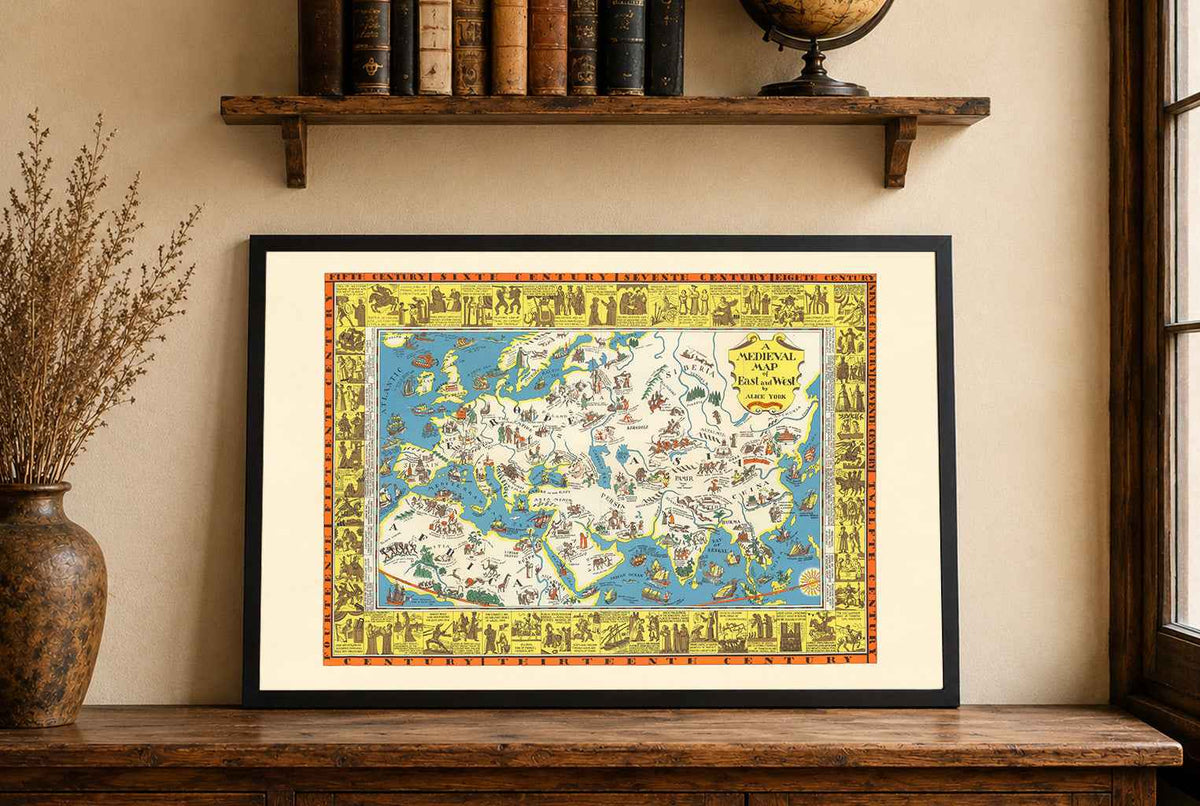 Medieval Map of East and West - Alice York & Edy Legrand - Historical Map Poster