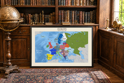 Poster Carte Politique Moderne de l'Europe – Carte Détaillée des Pays et Capitales
