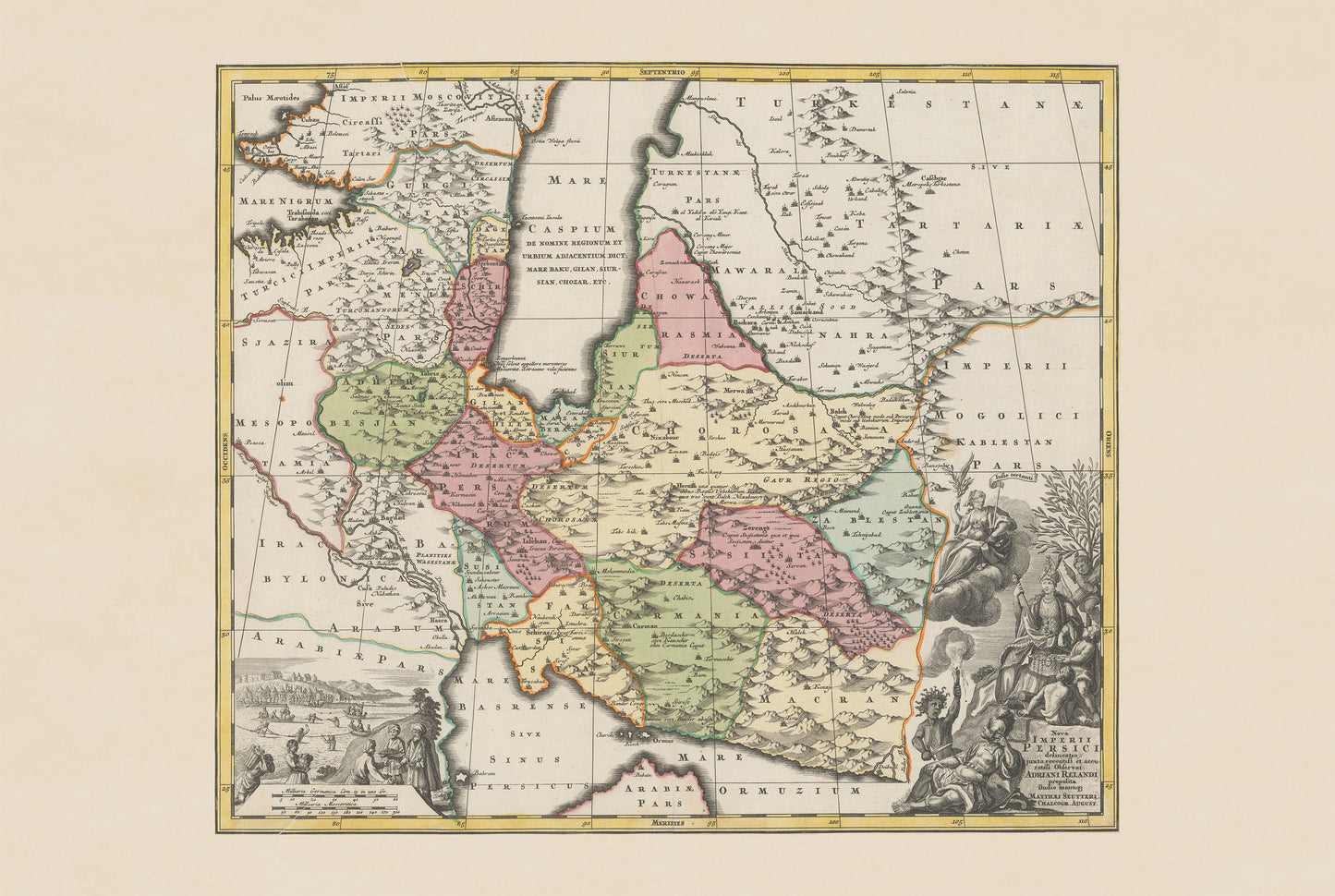 Póster de mapa de Persia: mapa antiguo del Imperio persa e Irán, arte mural del siglo XVIII