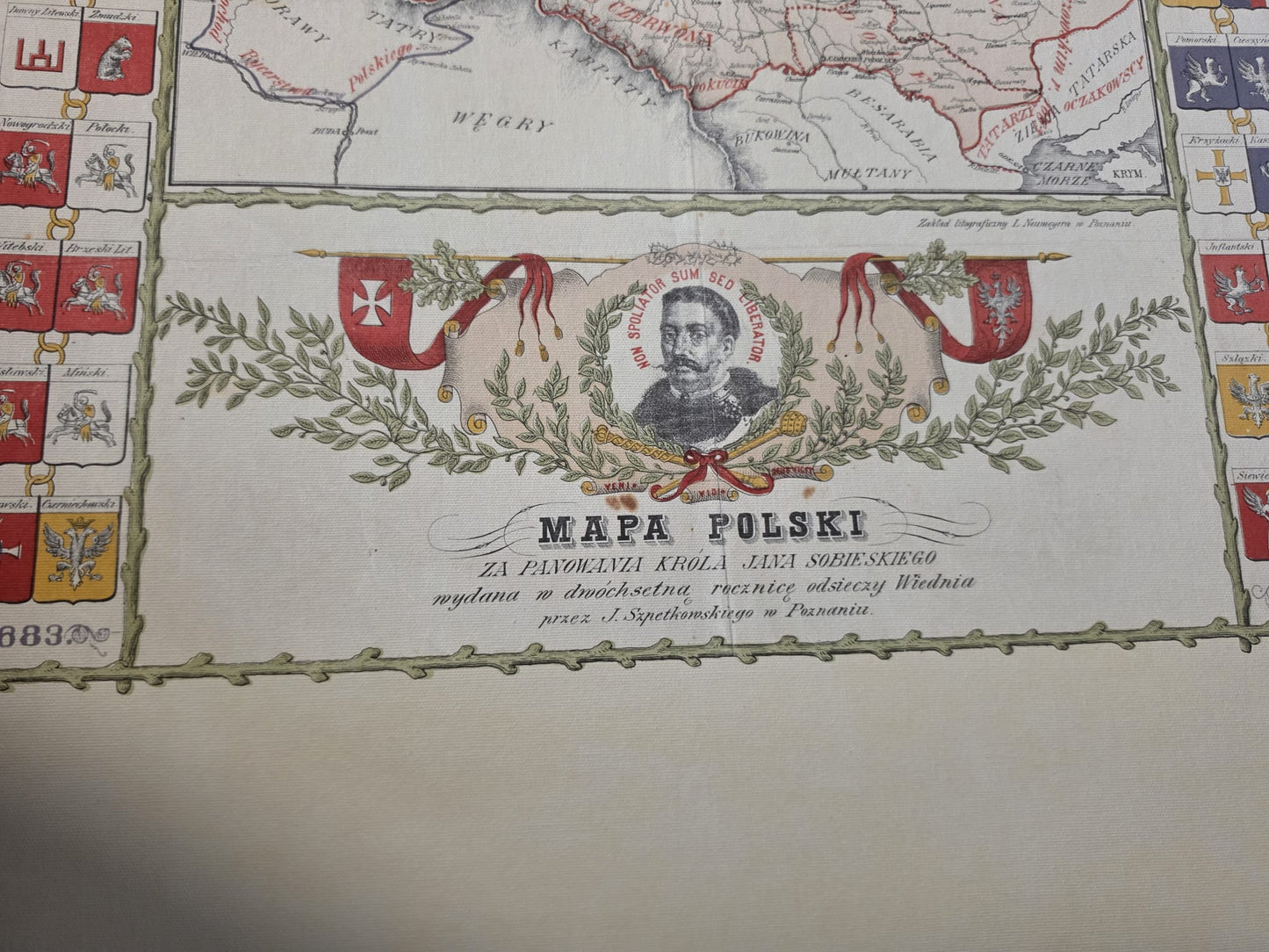 Polen Karte Poster während der Herrschaft von Jan III Sobieski - Vintage Wandkunst
