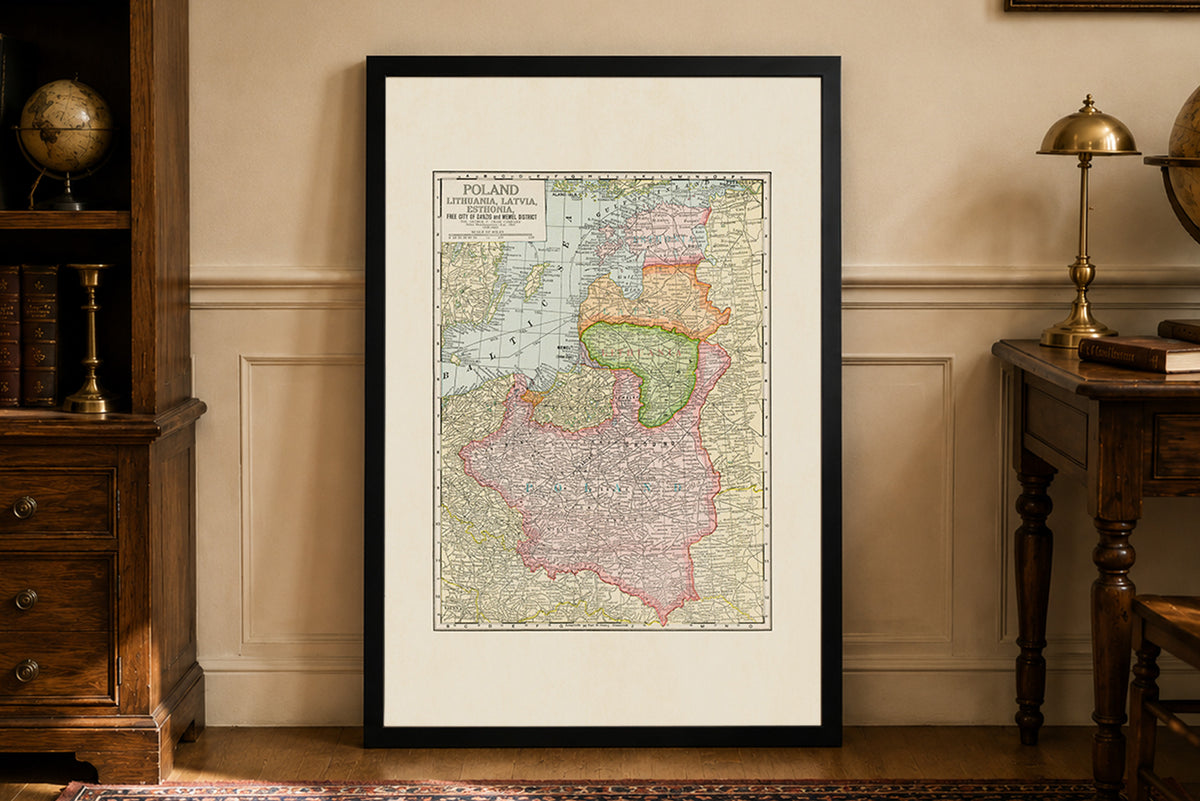 Pologne & Pays Baltes 1925 - Ville Libre de Dantzig - Affiche Carte Historique