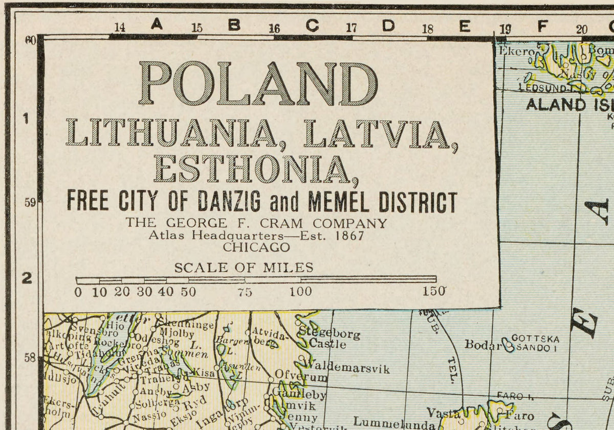 Pologne & Pays Baltes 1925 - Ville Libre de Dantzig - Affiche Carte Historique
