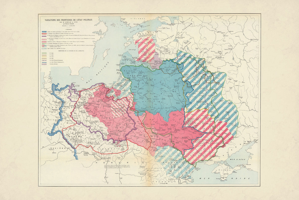 Poland’s Changing Borders 10th Century-1770 - Maurice Fallex Historical Map Poster