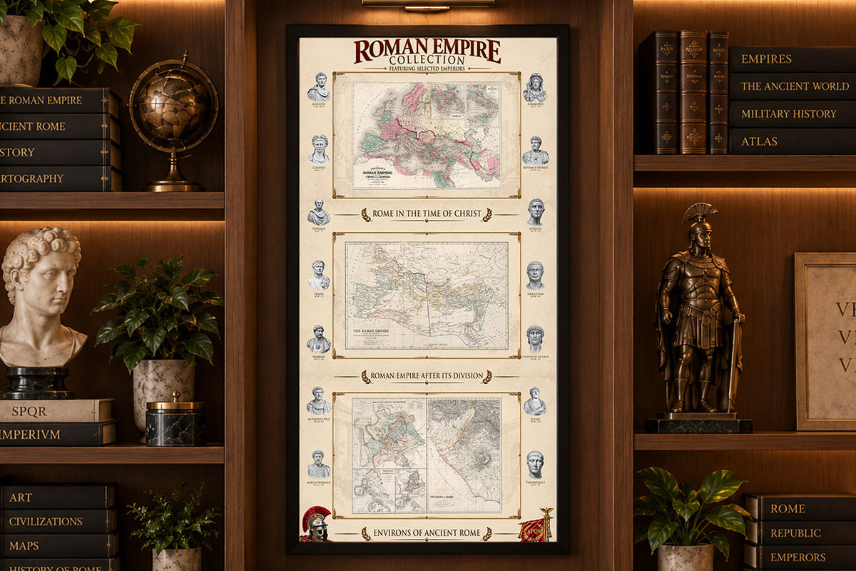 Roman Empire Collection - 3 Historical Maps in One Poster - Ancient Rome Map Set