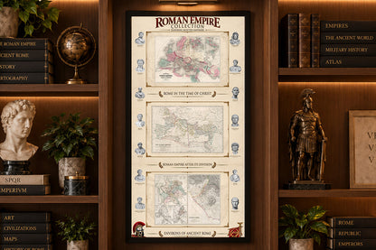 Roman Empire Collection - 3 Historical Maps in One Poster - Ancient Rome Map Set