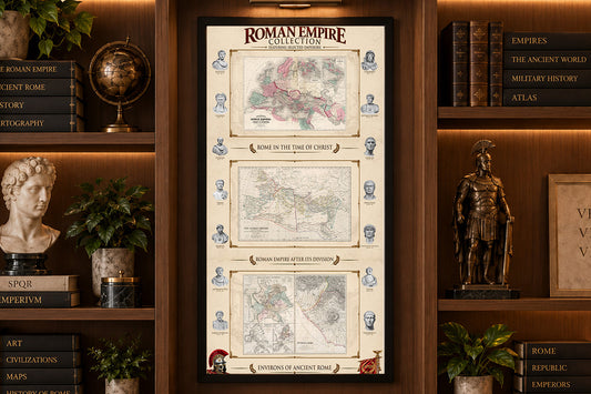 Roman Empire Collection - 3 Historical Maps in One Poster - Ancient Rome Map Set