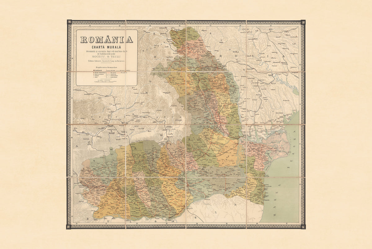 Roumanie 1883 - Charta Murala - Affiche Carte Historique du Royaume de Roumanie
