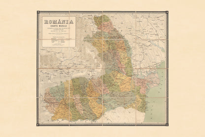 Roumanie 1883 - Charta Murala - Affiche Carte Historique du Royaume de Roumanie