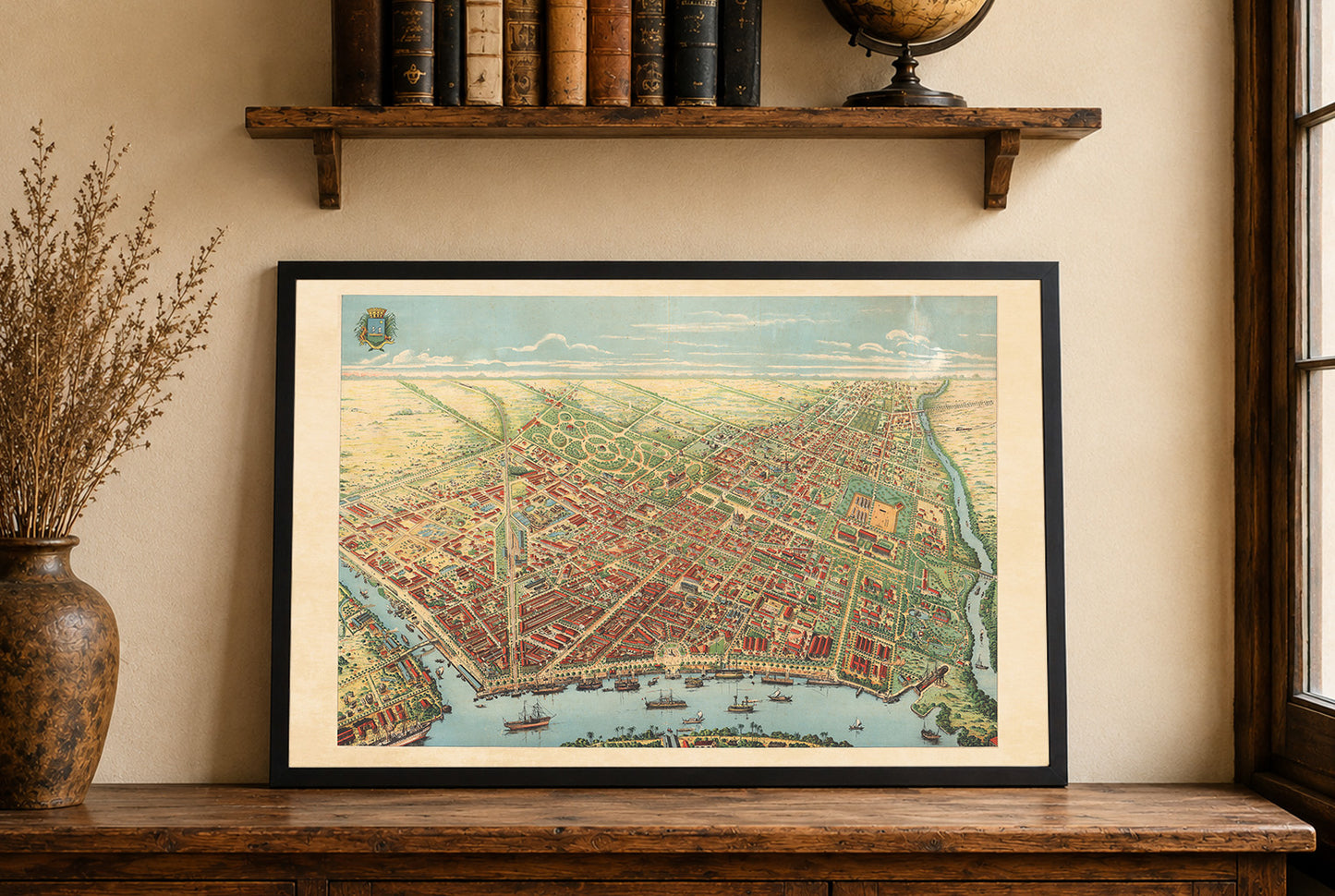 Saigon 1902 Karte Poster - Panoramablick auf Ho-Chi-Minh-Stadt mit Fluss, Boulevards und Hafenaktivitäten