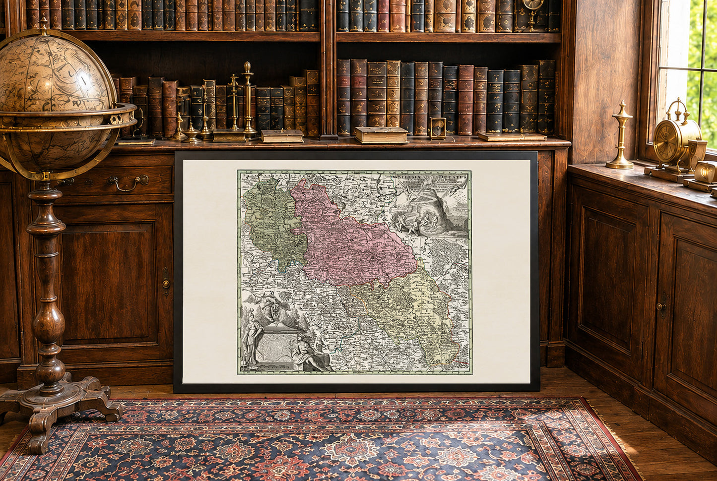 Póster de mapa histórico de Silesia: Alta y Baja Silesia, arte mural del siglo XVIII