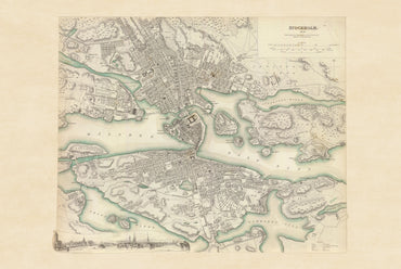 Stockholm 1838 Karten Druck – Handkolorierte Vintage Stadtkarte Wandkunst