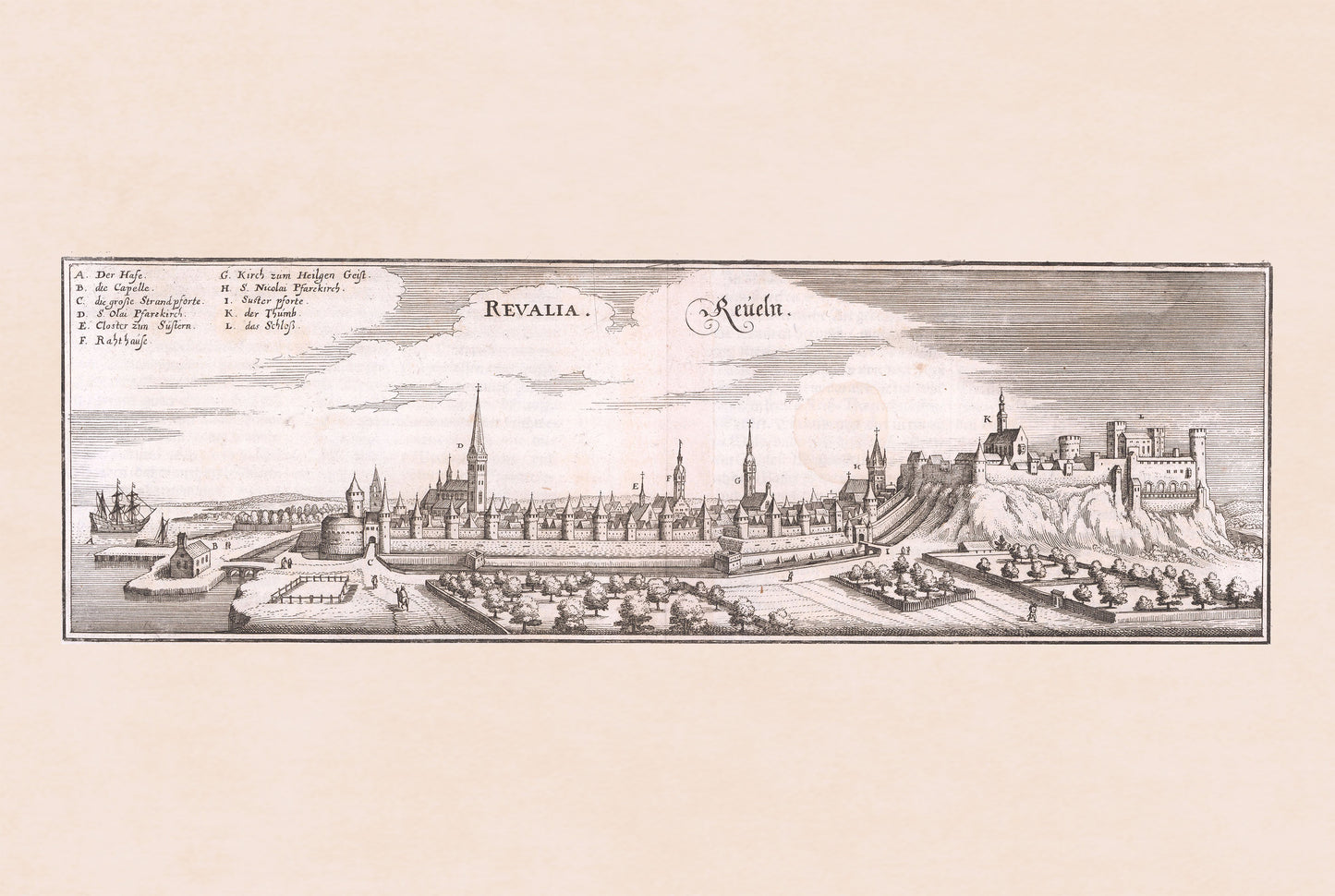 Tallinn City Map Poster (1652) - Vintage Reval Engraving Wall Art