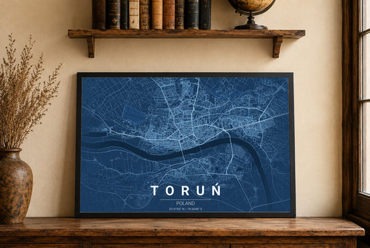 Toruń Blueprint Map - Modern City Street Wall Art