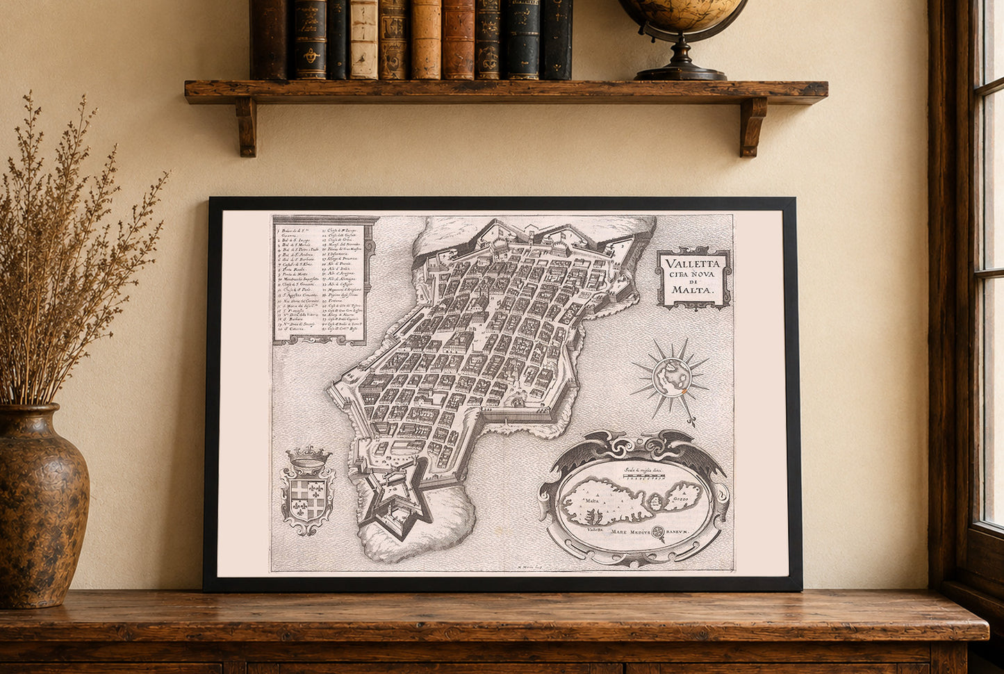 Valletta Kartenposter - Città Nova Malta Panoramastadtplan mit Befestigungen und Hafen