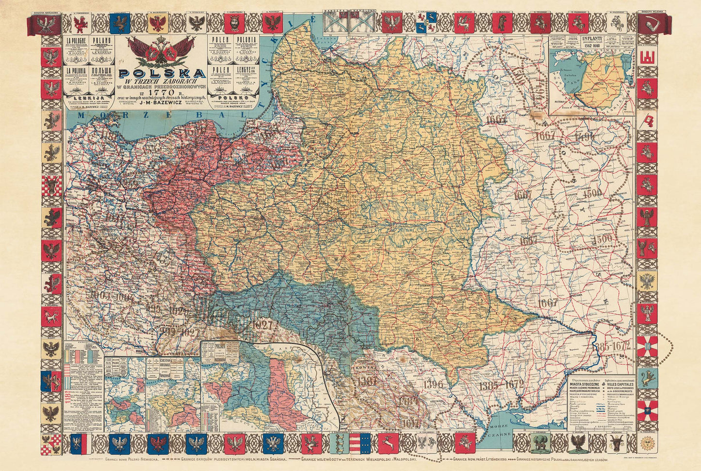 Vintage Karte von 1770 des polnisch-litauischen Commonwealth und der Teilungen