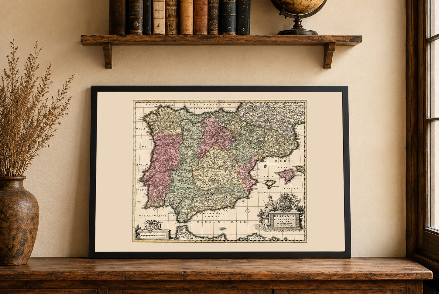 Vintage Map of Iberia 1740 - Spain and Portugal Historical Wall Art