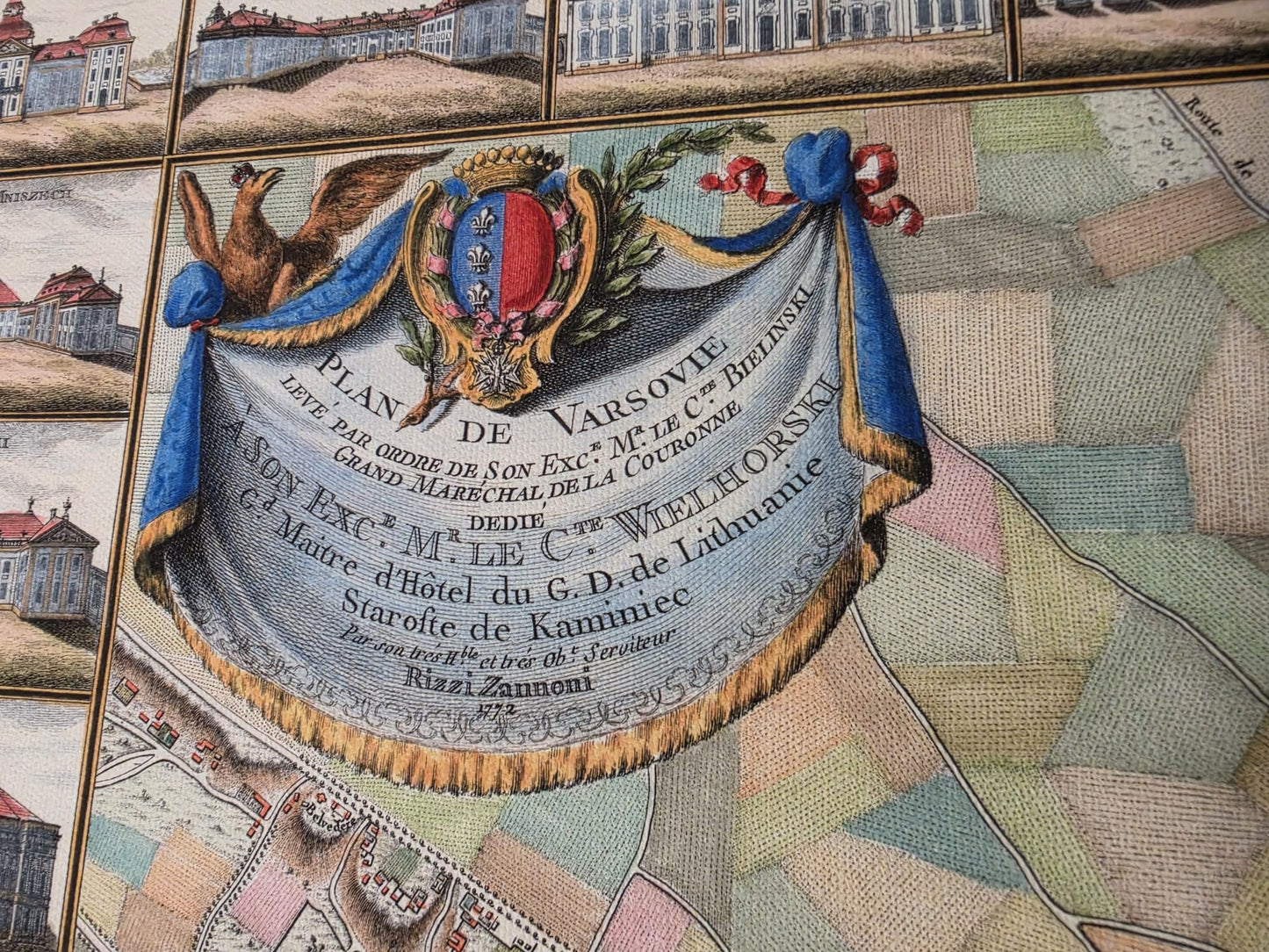 Warschau 1772 - Historische Karte der polnischen Hauptstadt mit wichtigen Palästen