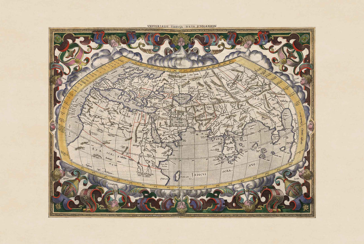 World According to Ptolemy - Petrus Bertius Historical Map Poster