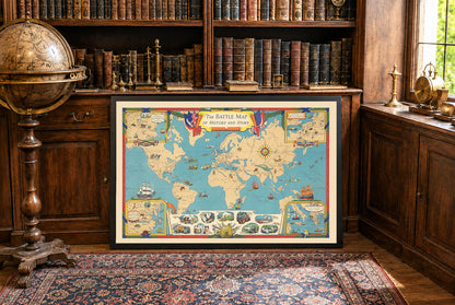 Weltgeschichte Kartenprint - Illustrierte Hauptschlachten und Standorte globaler Konflikte