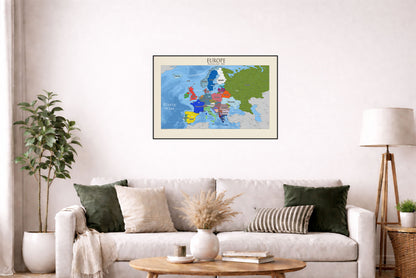 Poster Carte Politique Moderne de l'Europe – Carte Détaillée des Pays et Capitales