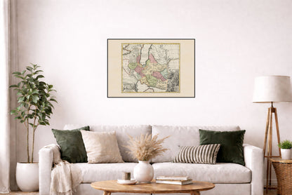 Póster de mapa de Persia: mapa antiguo del Imperio persa e Irán, arte mural del siglo XVIII