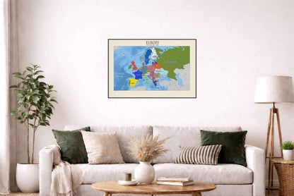 Poster Carte Politique Moderne de l'Europe – Carte Détaillée des Pays et Capitales