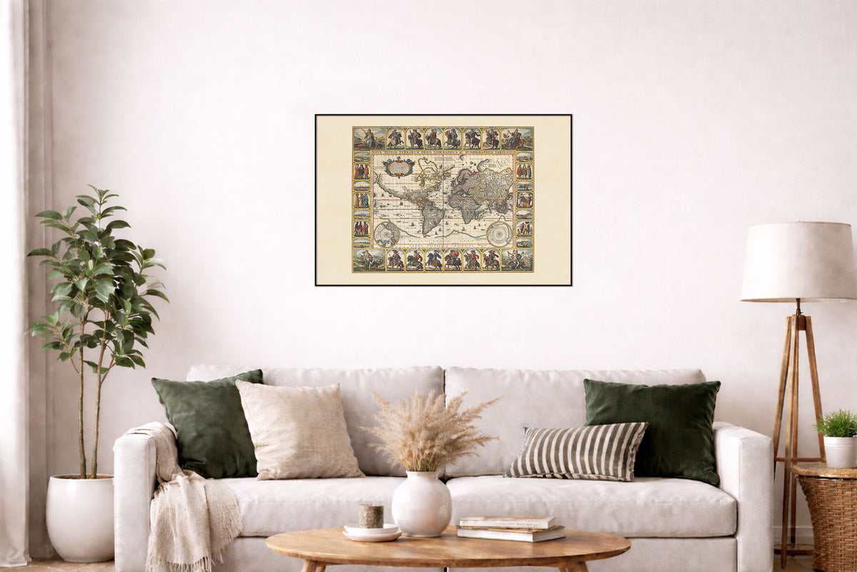 Nova Totius Terrarum Orbis 1652 - Roman Emperors - Nicolaes Visscher Historical World Map Poster