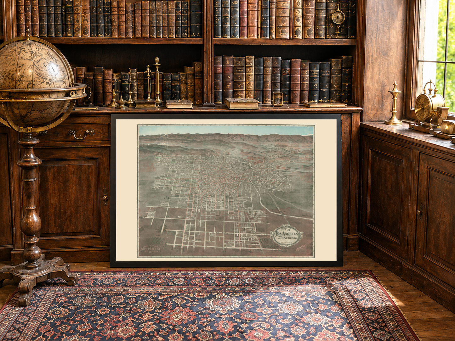 1906 Los Angeles Kartenposter - Panoramastadtplan mit Straßen und Bahnlinien
