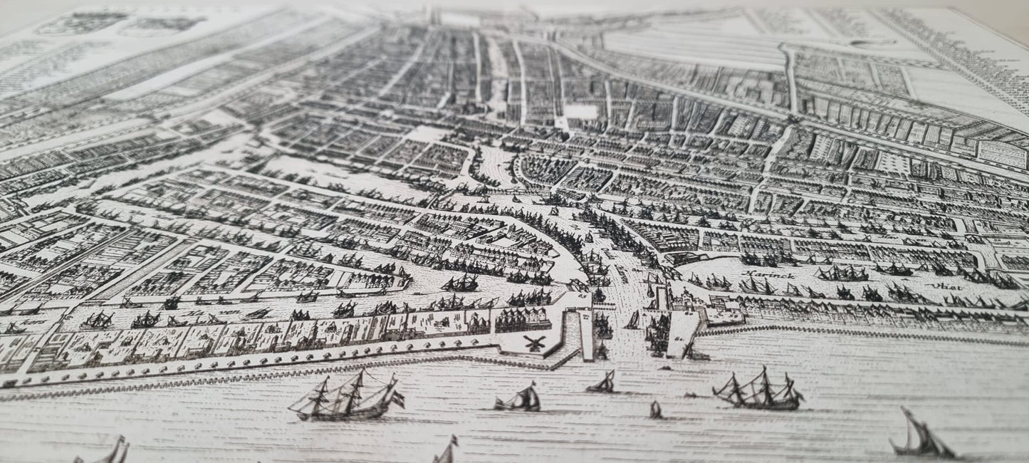 1652 Rotterdam Kartenposter - Detaillierter Vogelperspektive Stadtplan mit Straßen und Wasserwegen